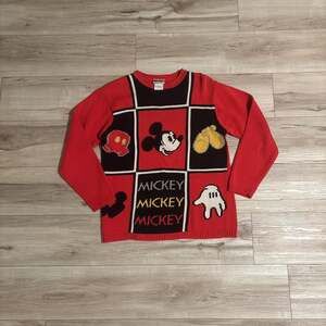 Vintage 90s Mickey Mouse Big Face Knit Pullover Sweater Red